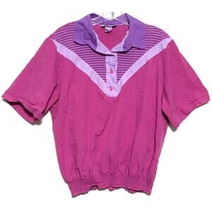 Vintage Grandma Polo Shirt Pullover Womens L Colorblock Pink Purple Grannycore